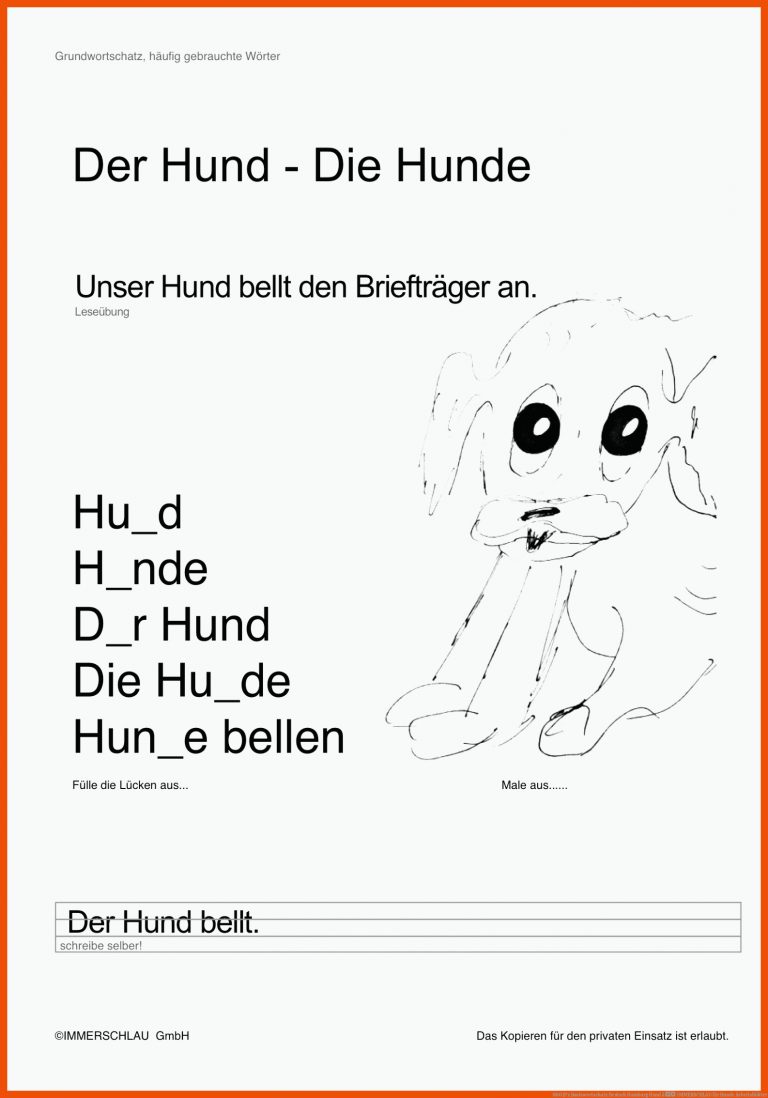 0001Pz Basiswortschatz Deutsch Hamburg Hund â IMMERSCHLAU für hunde arbeitsblätter
