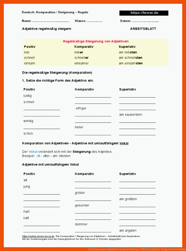 01 Komparation Adjektive Steigern Uebung-1 | PDF für adjektive steigern arbeitsblatt