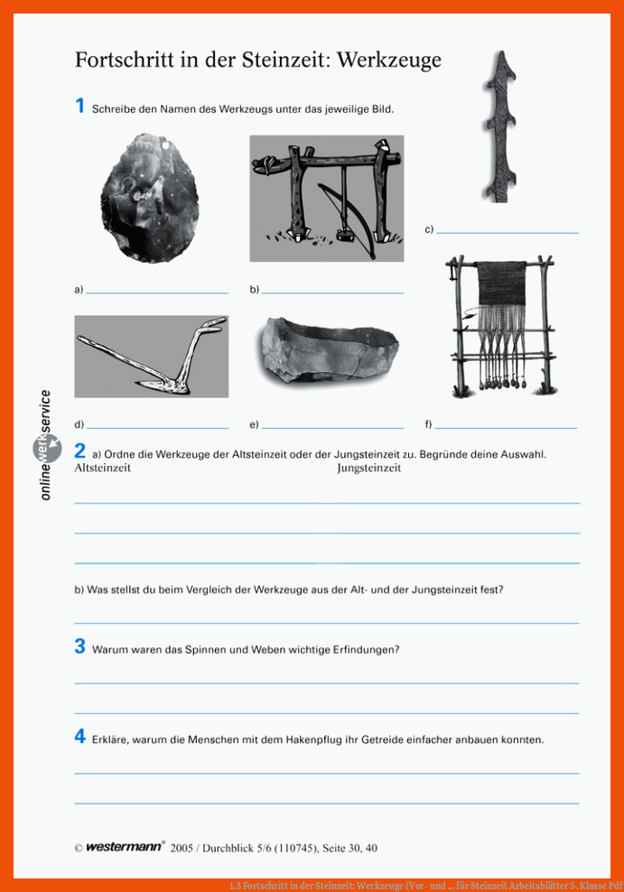 1.3 Fortschritt in der Steinzeit: Werkzeuge (Vor- und ... für steinzeit arbeitsblätter 5. klasse pdf