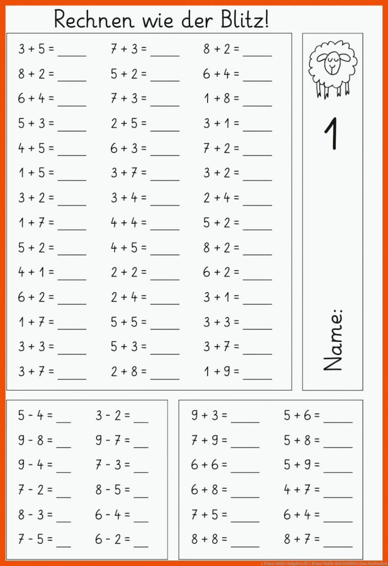 1. Klasse Mathe Aufgaben für 1 klasse mathe arbeitsblätter zum ausdrucken