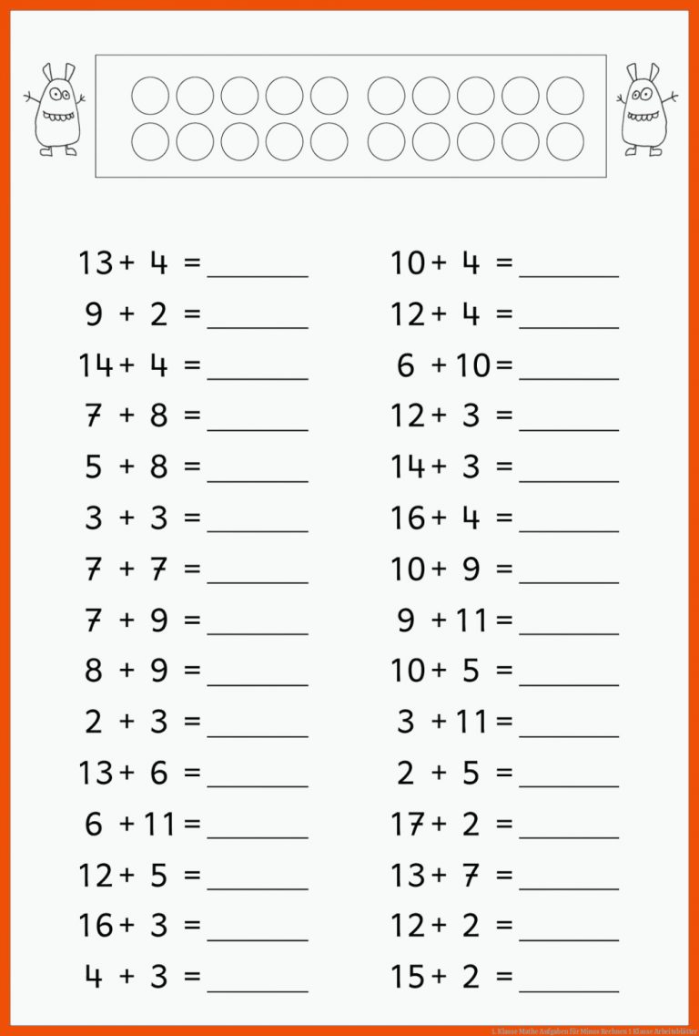 1. Klasse Mathe Aufgaben für minus rechnen 1 klasse arbeitsblätter