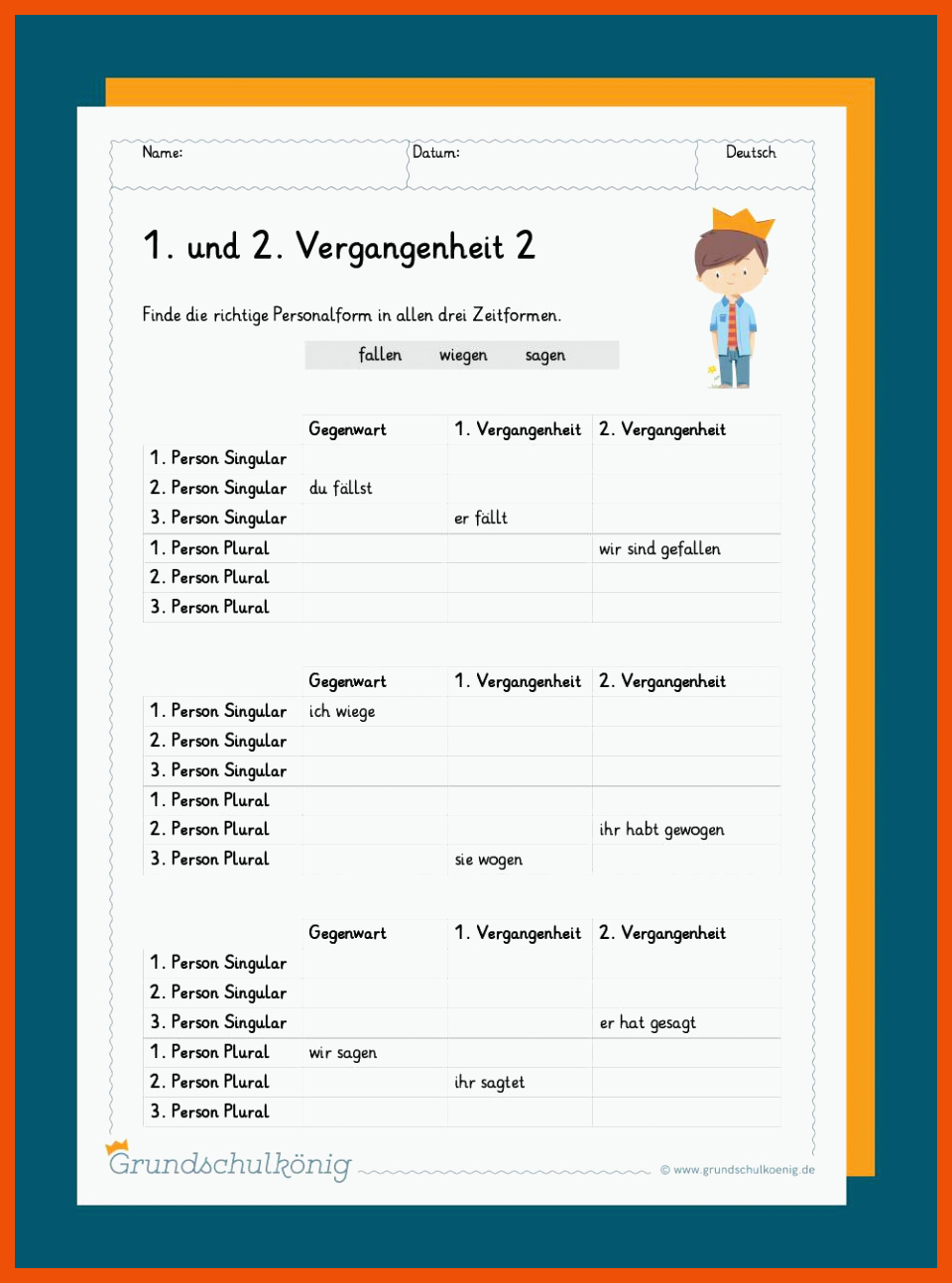 6 Arbeitsblätter Deutsch Zeitformen 4 Klasse Deutsch Arbeitsblätter