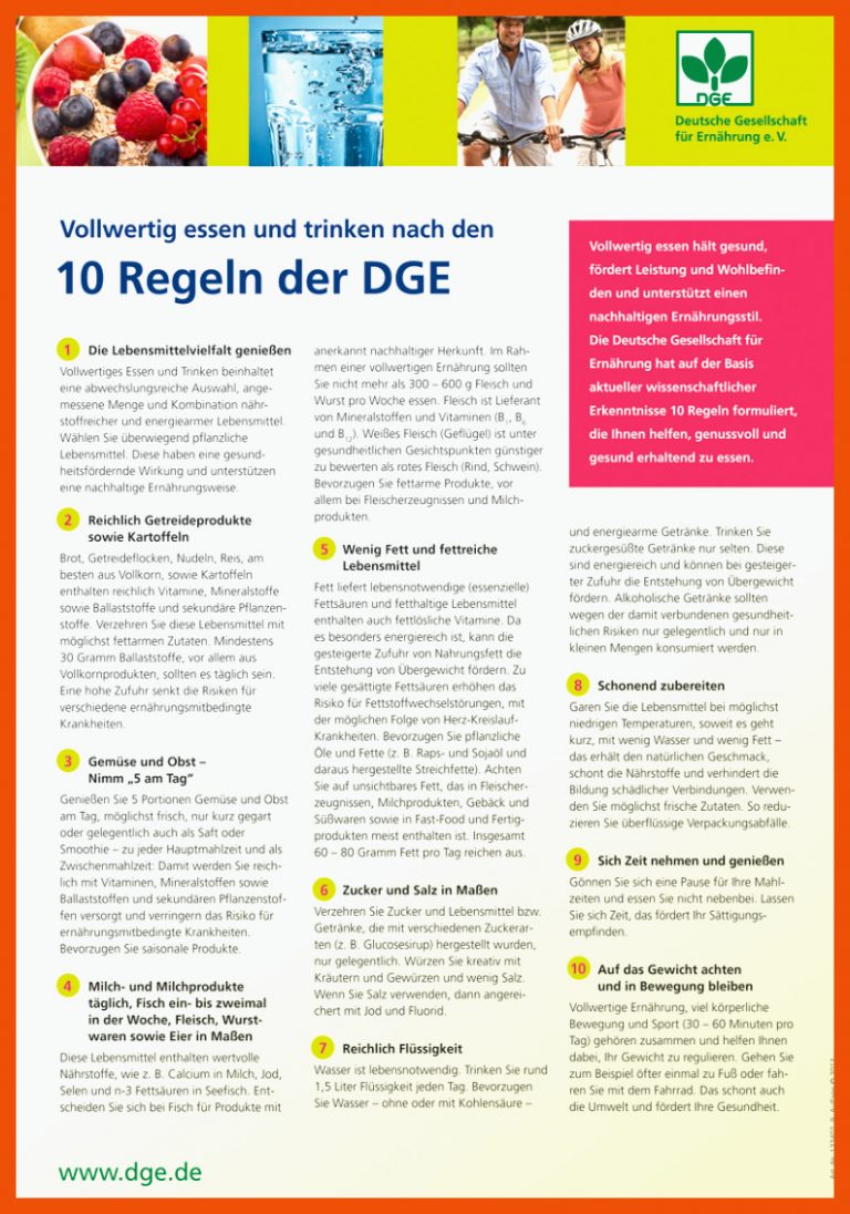 10 Regeln der DGE fÃ¼r eine vollwertige ErnÃ¤hrung Ã¼berarbeitet für 10 regeln der dge arbeitsblatt