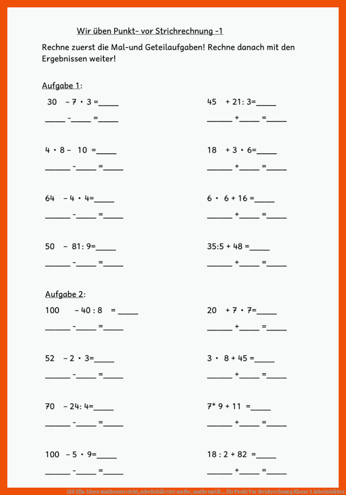 120 Ella-Ideen | matheunterricht, arbeitsblÃ¤tter mathe, mathematik ... für punkt vor strichrechnung klasse 3 arbeitsblätter