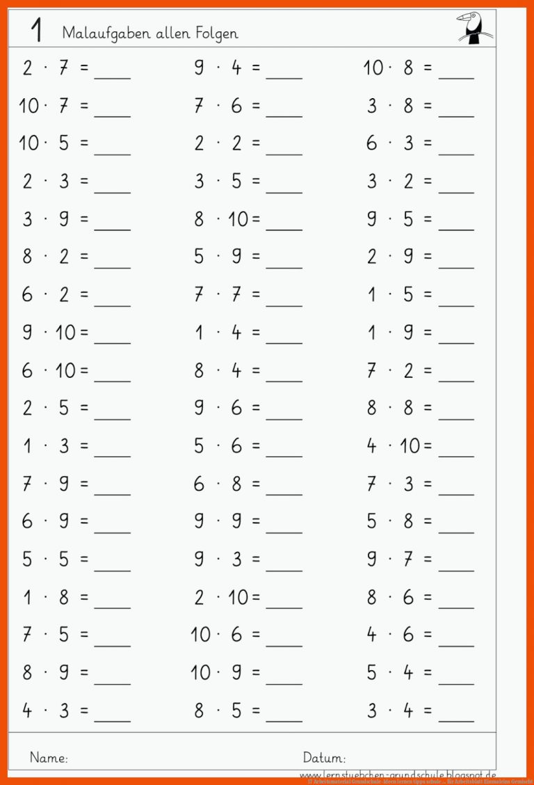 17 Arbeitsmaterial Grundschule-ideen Lernen Tipps Schule ... Fuer Arbeitsblatt Einmaleins Gemischt