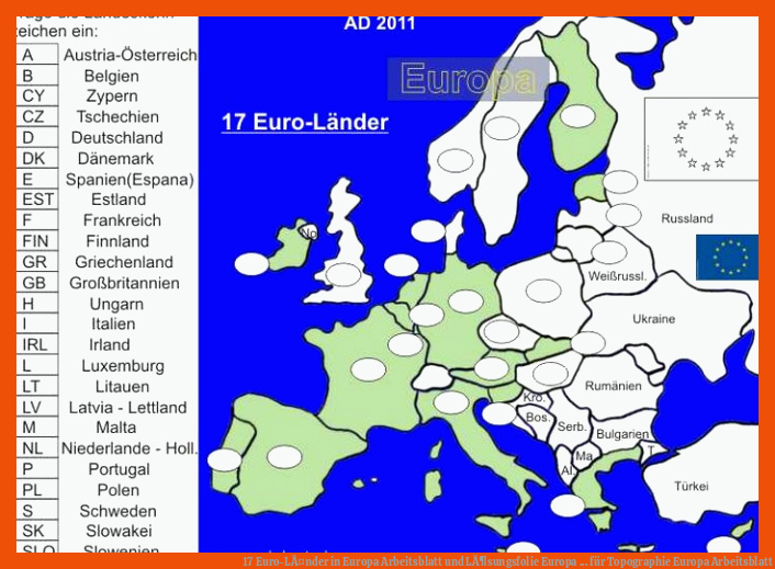 17 Euro-LÃ¤nder in Europa Arbeitsblatt und LÃ¶sungsfolie | Europa ... für topographie europa arbeitsblatt