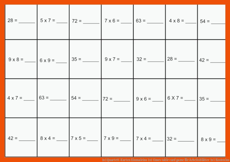 1x1 Quartett-Karten Einmaleins 1x1 times table card game für arbeitsblätter 1x1 kostenlos