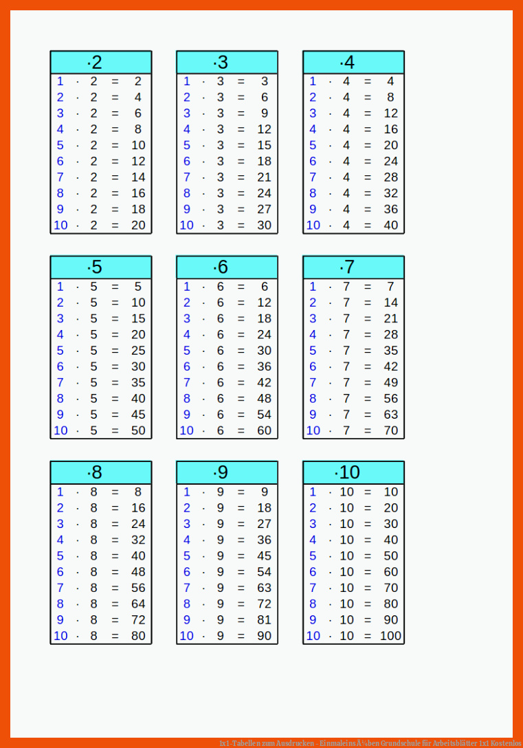 1x1-Tabellen zum Ausdrucken - Einmaleins Ã¼ben Grundschule für arbeitsblätter 1x1 kostenlos