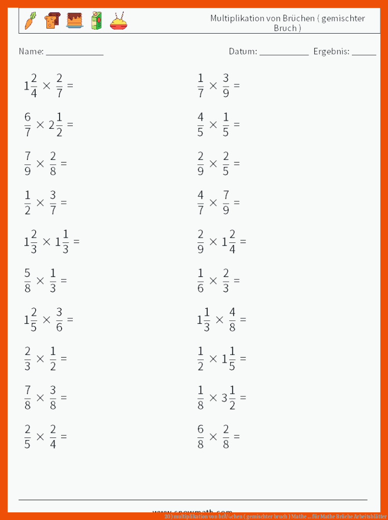 20) multiplikation von brÃ¼chen ( gemischter bruch ) Mathe ... für mathe brüche arbeitsblätter