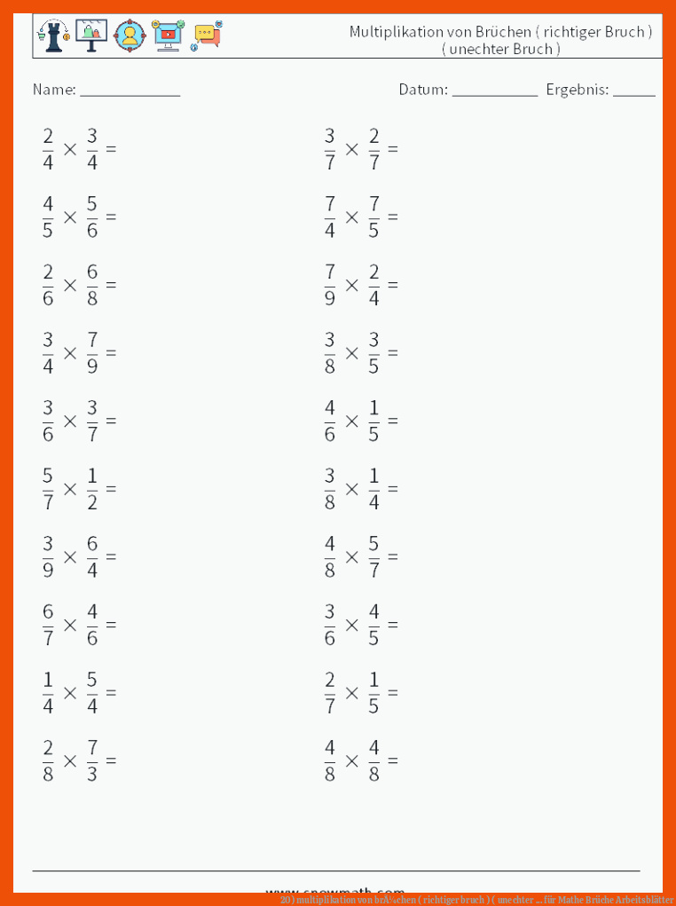 20) multiplikation von brÃ¼chen ( richtiger bruch ) ( unechter ... für mathe brüche arbeitsblätter