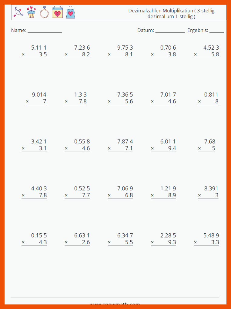 25) dezimalzahlen multiplikation ( 3-stellig dezimal um 1-stellig ... für 3 klasse mathe arbeitsblätter