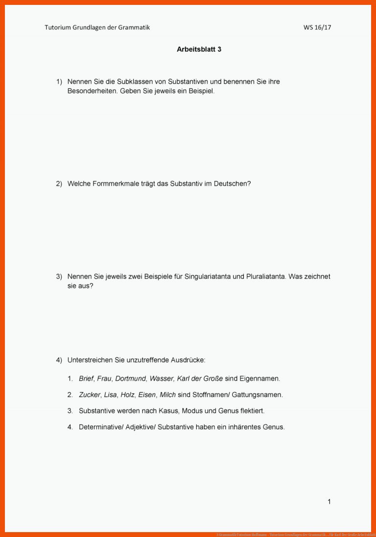 3 Grammatik Tutorium Hoffmann - Tutorium Grundlagen der Grammatik ... für karl der große arbeitsblatt