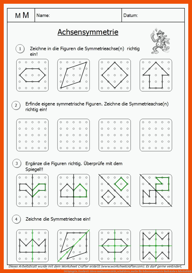34 Spiegeln /Geobrett-Ideen | matheunterricht, schulideen, mathe für achsensymmetrie buchstaben arbeitsblatt