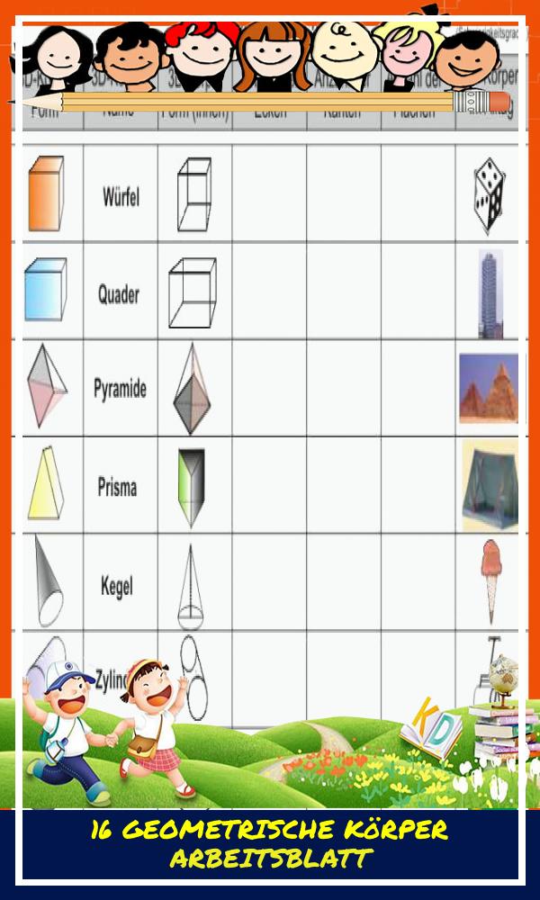 16 Geometrische Körper Arbeitsblatt