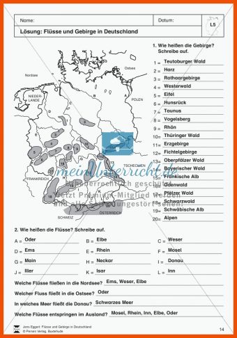 25 Gebirge Deutschland Arbeitsblatt