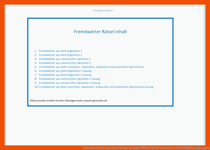 5 KreuzwortrÃ¤tsel zum Thema FremdwÃ¶rter für fremdwörter arbeitsblätter lösungen