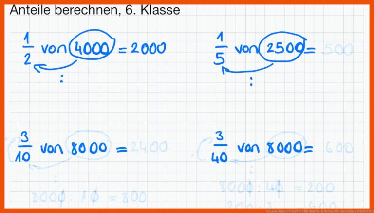 6.Klasse Anteile berechnen für bruchteile von größen berechnen arbeitsblatt