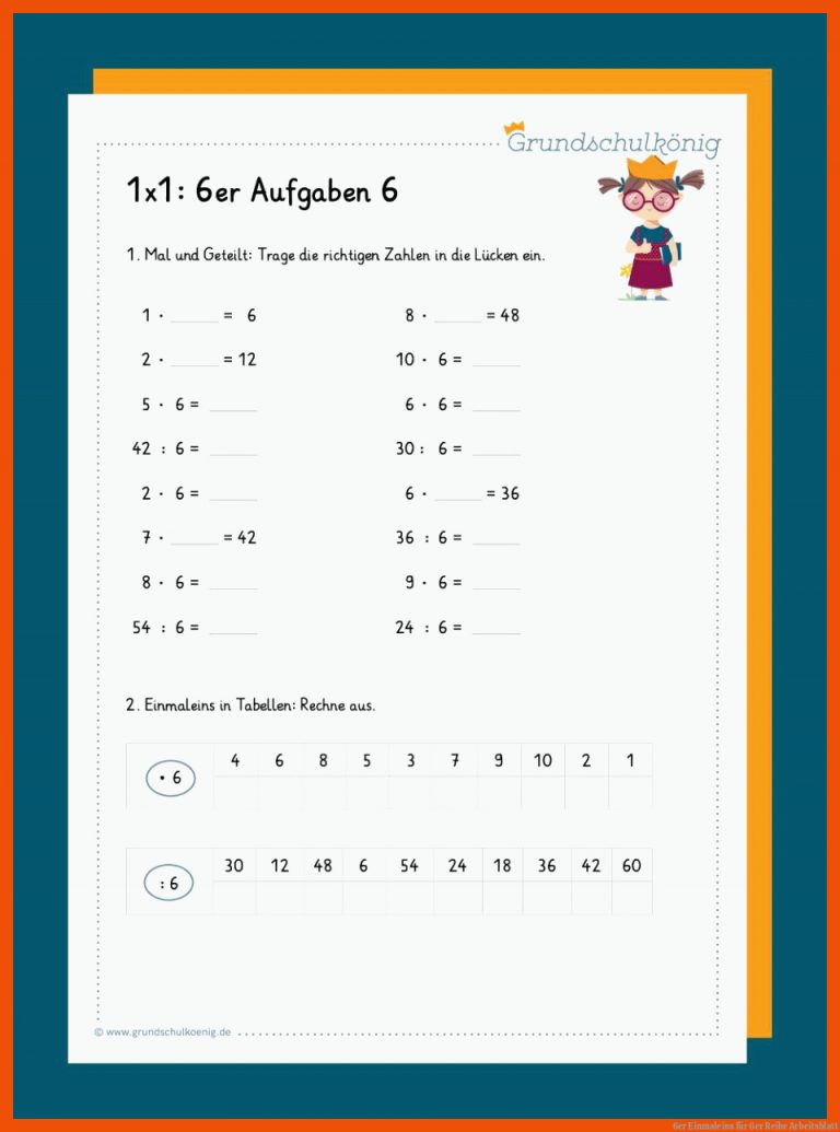 6er Einmaleins für 6er reihe arbeitsblatt