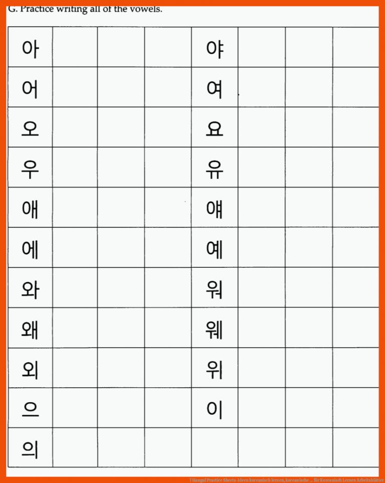 7 Hangul Practice Sheets-Ideen | koreanisch lernen, koreanische ... für koreanisch lernen arbeitsblätter