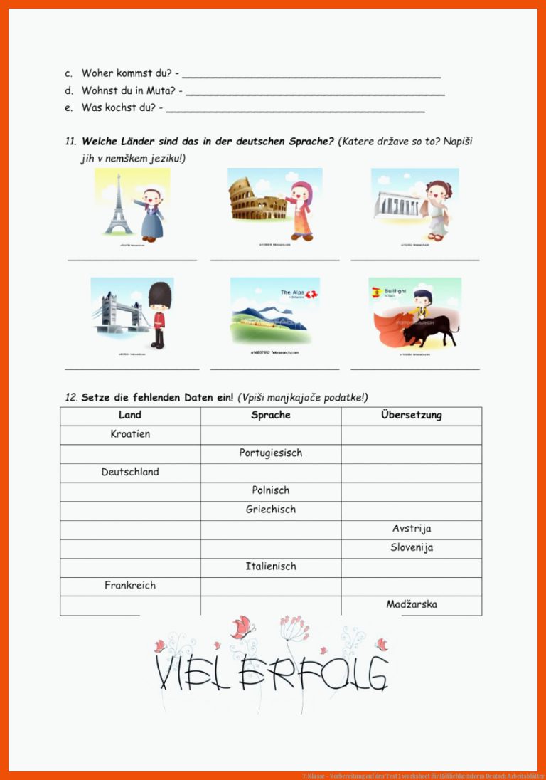 7. Klasse - Vorbereitung auf den Test 1 worksheet für höflichkeitsform deutsch arbeitsblätter