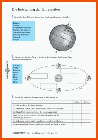 17 Die Entstehung Der Jahreszeiten Arbeitsblatt Lösung