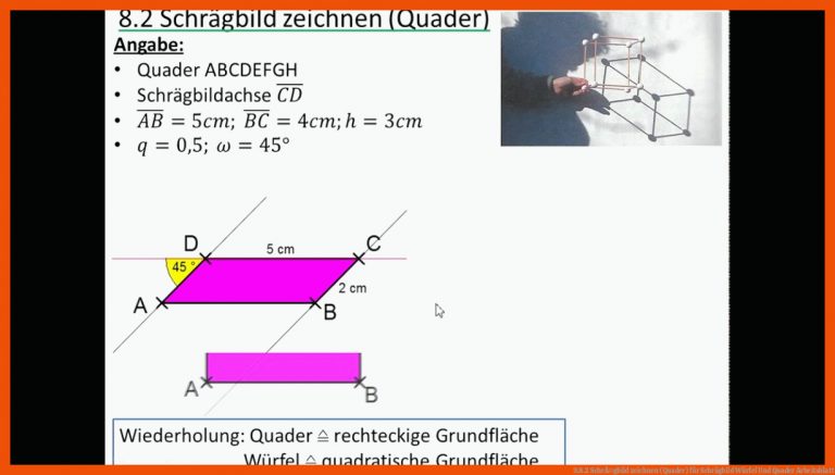 9.8.2 SchrÃ¤gbild Zeichnen (quader) Fuer Schrägbild Würfel Und Quader Arbeitsblatt