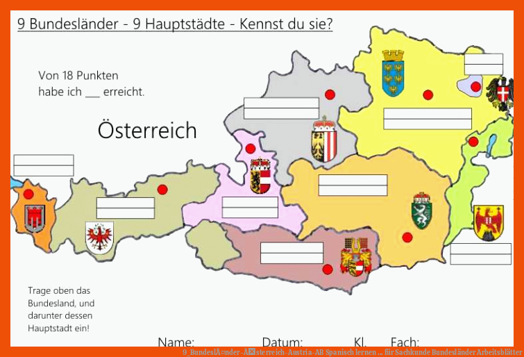9_BundeslÃ¤nder-Ãsterreich-Austria-AB | Spanisch lernen ... für sachkunde bundesländer arbeitsblätter