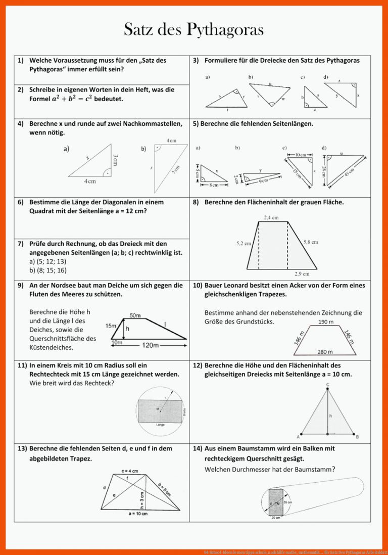 94 School-Ideen | lernen tipps schule, nachhilfe mathe, mathematik ... für satz des pythagoras arbeitsblatt