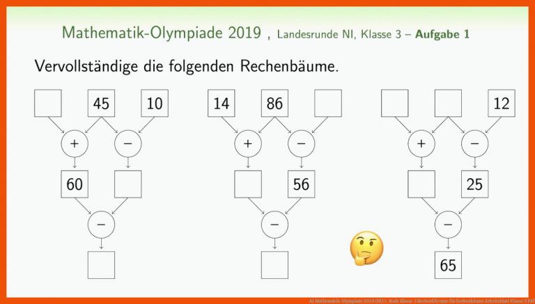 A1 Mathematik-olympiade 2019 (ni) 1. Stufe Klasse 3 RechenbÃ¤ume Fuer Rechenbäume Arbeitsblatt Klasse 5 Pdf
