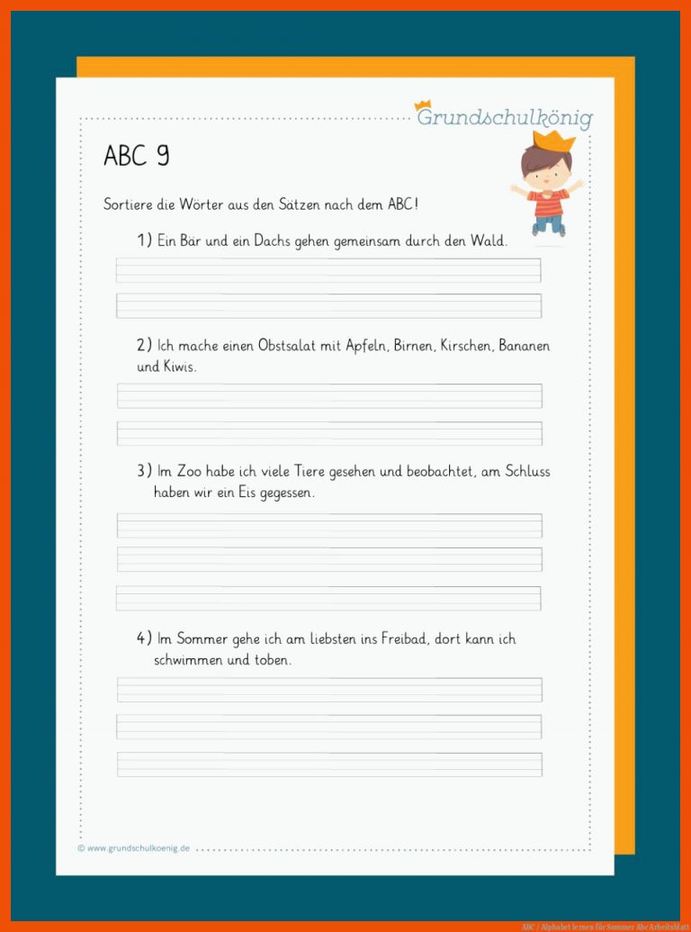 ABC / Alphabet lernen für sommer abc arbeitsblatt