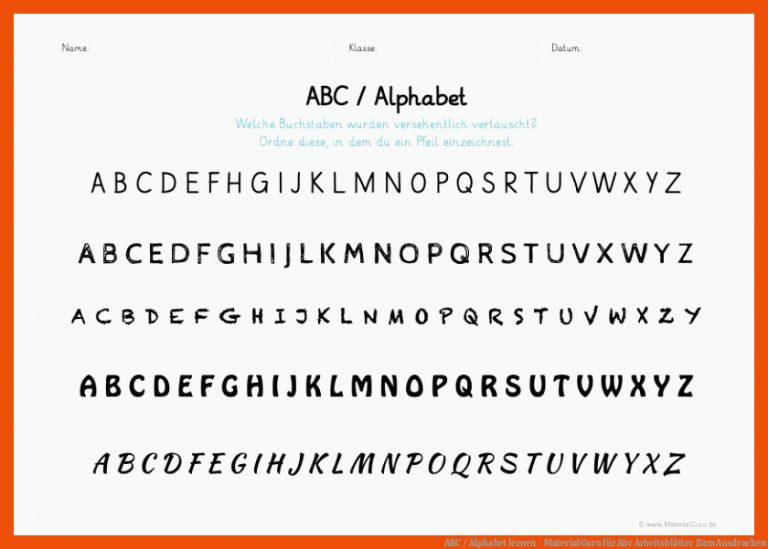 ABC / Alphabet lernen - MaterialGuru für abc arbeitsblätter zum ausdrucken