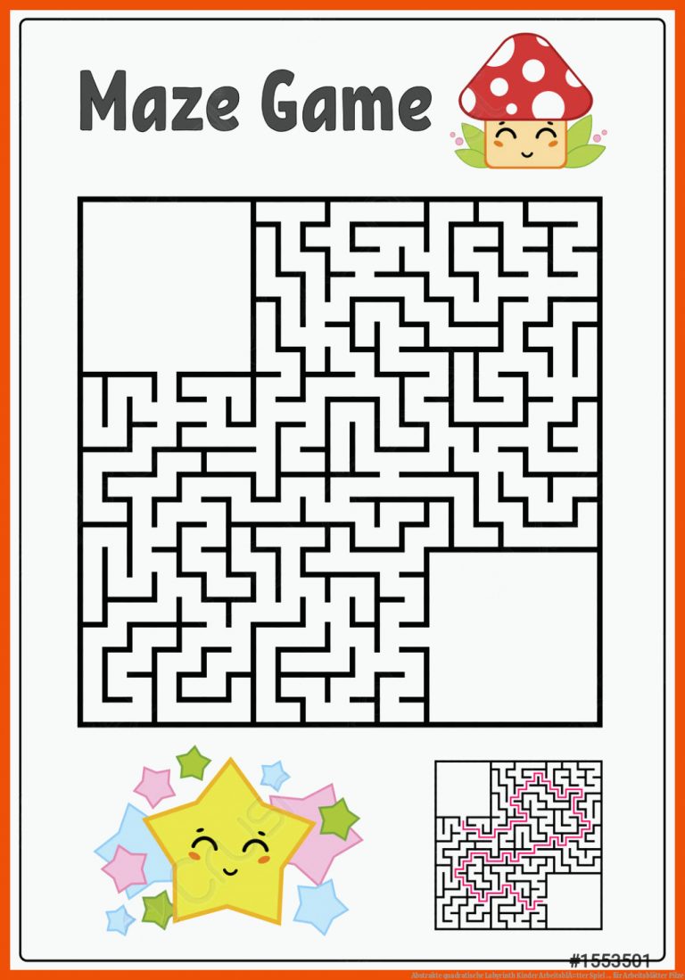 Abstrakte quadratische Labyrinth Kinder ArbeitsblÃ¤tter Spiel ... für arbeitsblätter pilze