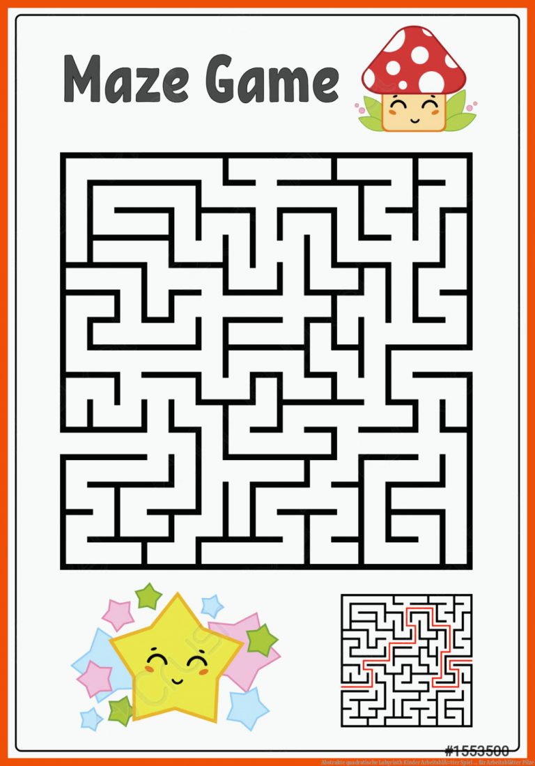 Abstrakte Quadratische Labyrinth Kinder ArbeitsblÃ¤tter Spiel ... Fuer Arbeitsblätter Pilze