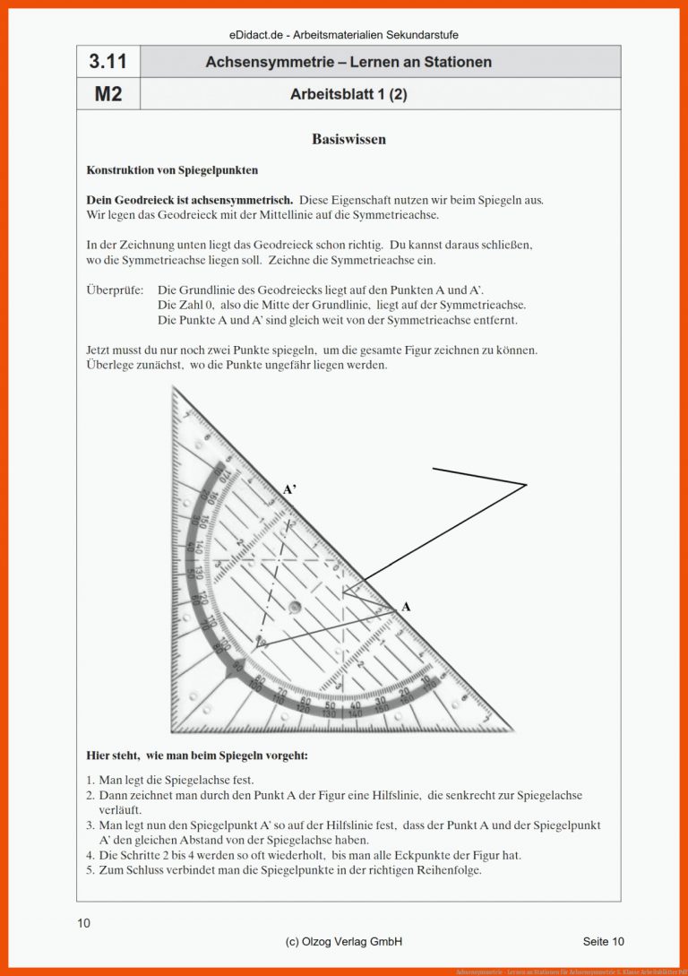 Achsensymmetrie - Lernen An Stationen Fuer Achsensymmetrie 5. Klasse Arbeitsblätter Pdf
