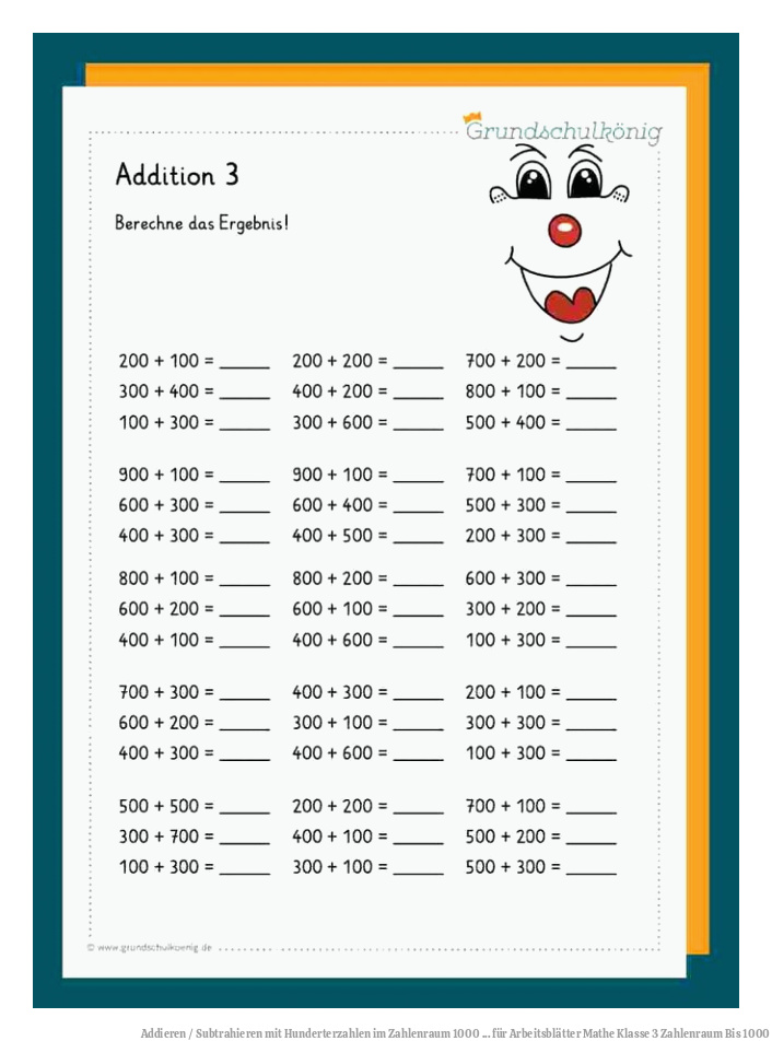 Addieren / Subtrahieren mit Hunderterzahlen im Zahlenraum 1000 ... für Arbeitsblätter Mathe Klasse 3 Zahlenraum Bis 1000