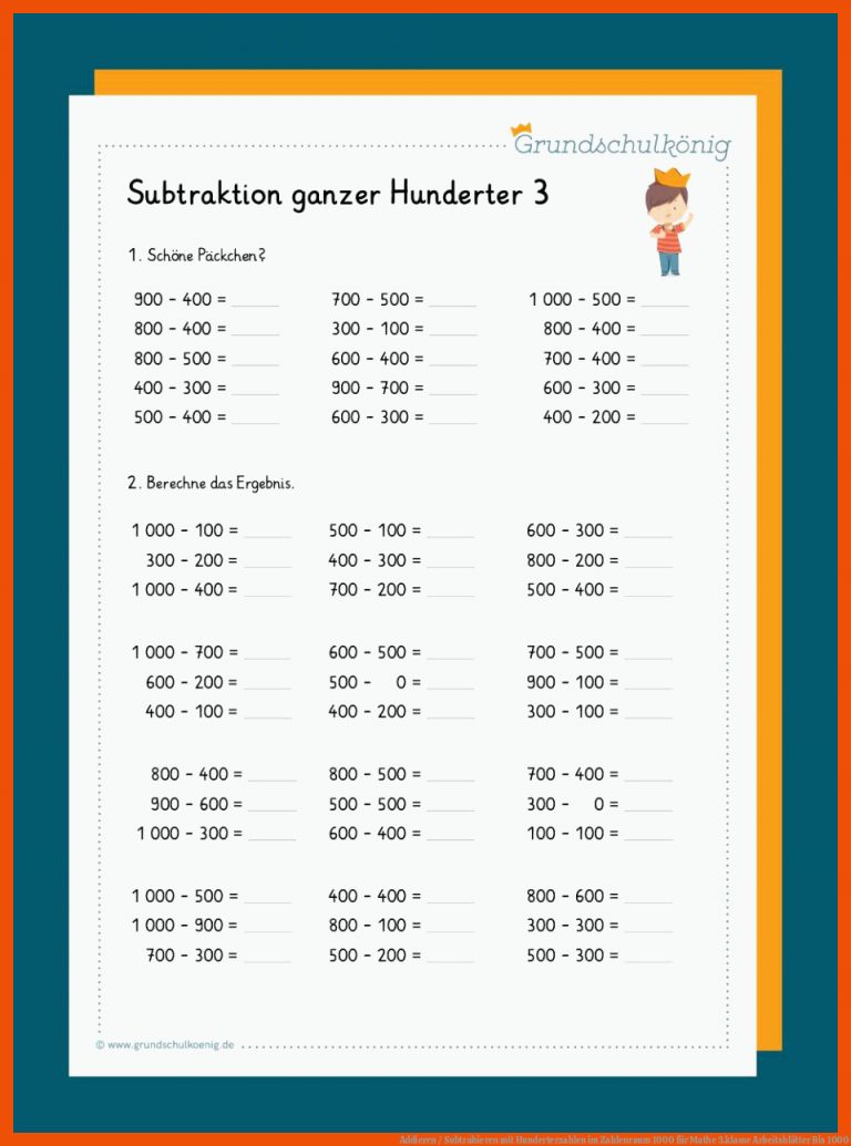 Addieren / Subtrahieren mit Hunderterzahlen im Zahlenraum 1000 für mathe 3.klasse arbeitsblätter bis 1000