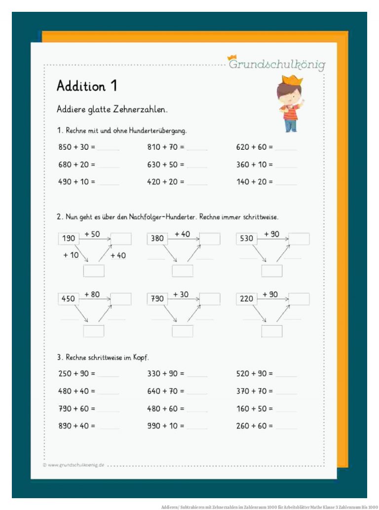 Addieren/ Subtrahieren mit Zehnerzahlen im Zahlenraum 1000 für Arbeitsblätter Mathe Klasse 3 Zahlenraum Bis 1000