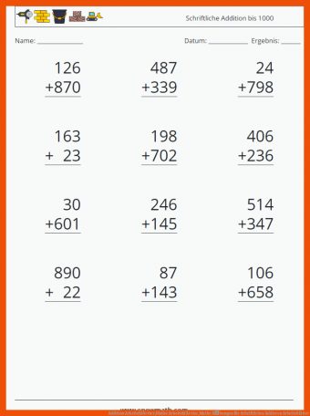 Schriftliches Addieren Arbeitsblätter - Mathe Arbeitsblätter