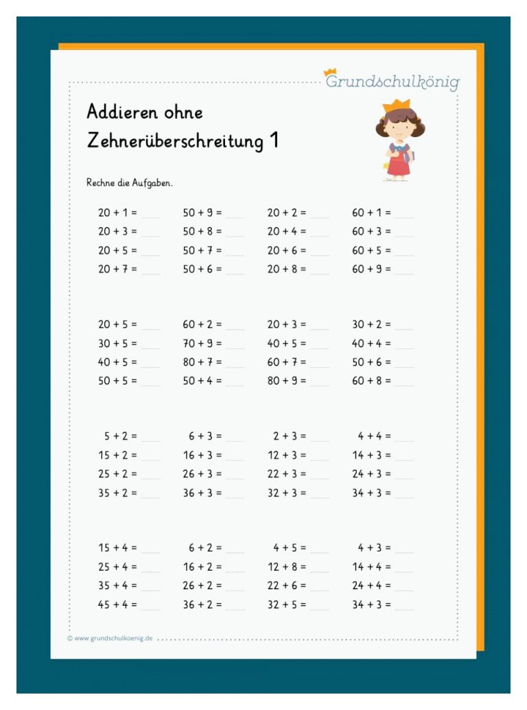 Addition Ohne ZehnerÃ¼berschreitung Fuer Zahlenraum Bis 100 Arbeitsblätter