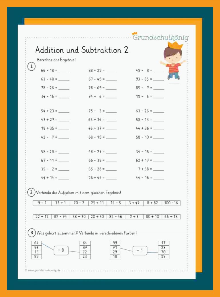 Addition und Subtraktion für arbeitsblätter mathe klasse 2 kostenlos