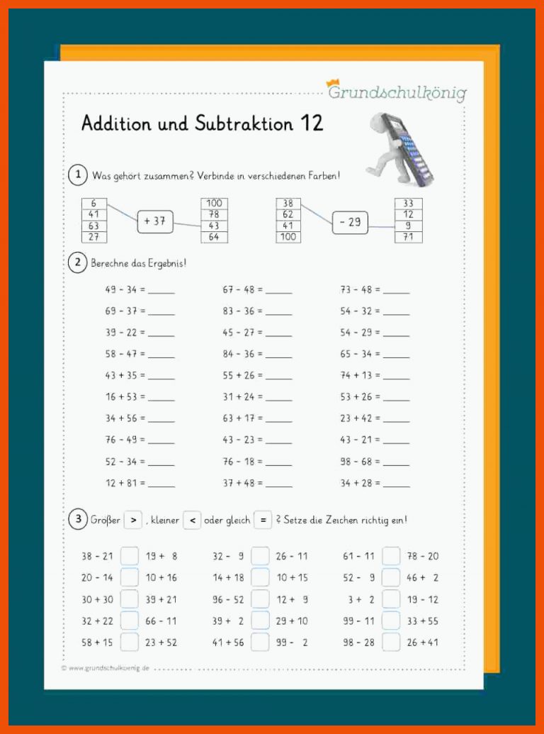 Addition Und Subtraktion Fuer Arbeitsblatt Addition Und Subtraktion Bis 100