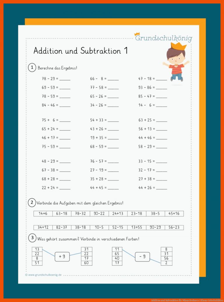 Addition und Subtraktion für minus rechnen 1 klasse arbeitsblätter