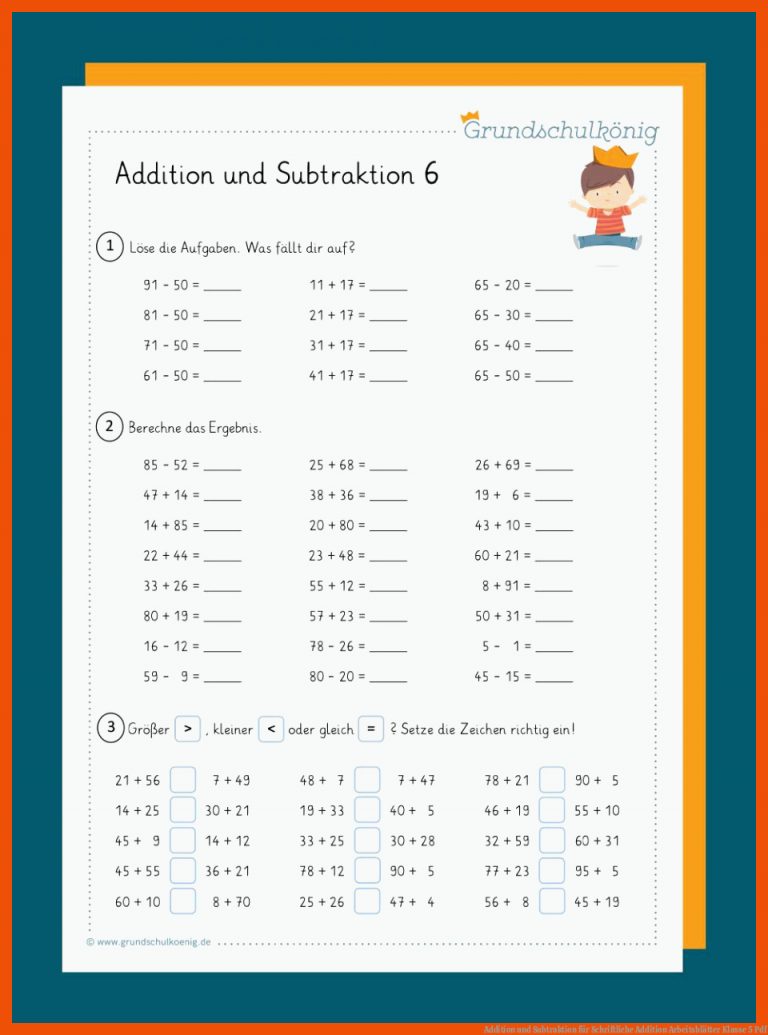 Addition und Subtraktion für schriftliche addition arbeitsblätter klasse 5 pdf
