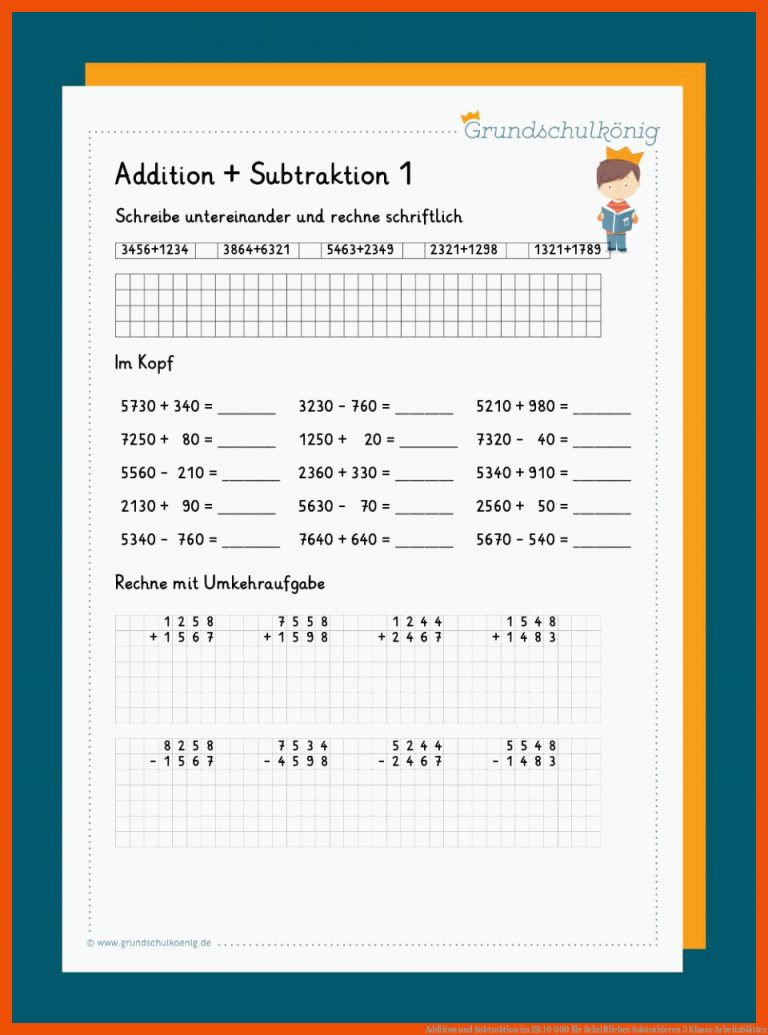 Addition und Subtraktion im ZR 10 000 für schriftliches subtrahieren 3 klasse arbeitsblätter