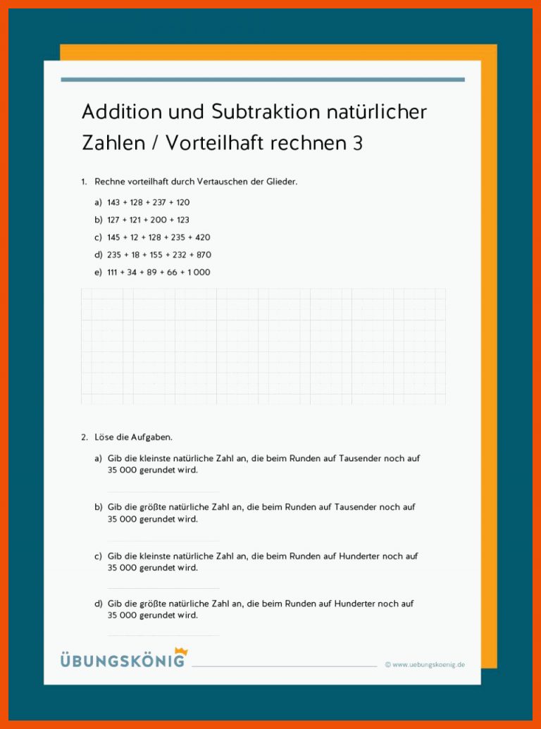 Addition und Subtraktion natÃ¼rlicher Zahlen für vorteilhaftes rechnen klasse 5 arbeitsblätter