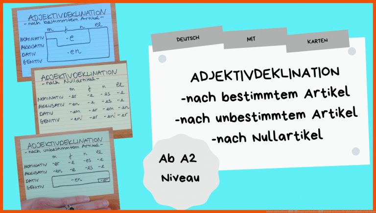 Adjektivdeklinationen â Ãbungen und Tabellen â Deutsch mit Karten für adjektivdeklination arbeitsblatt