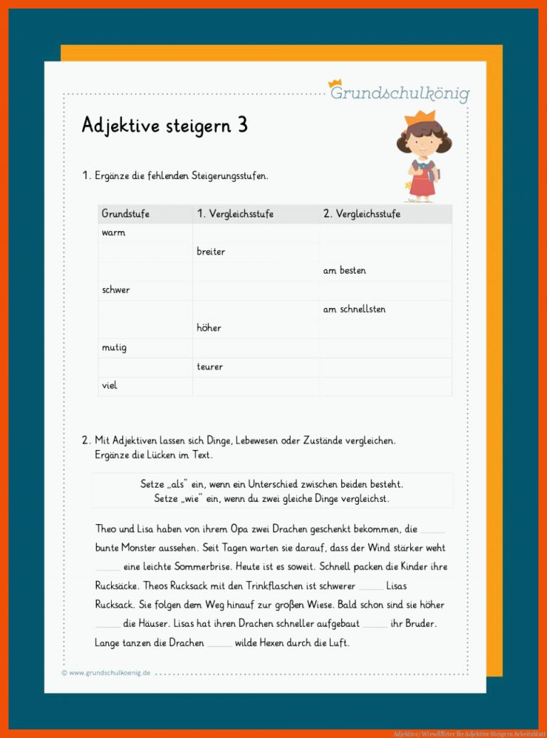 Adjektive/ WiewÃ¶rter Fuer Adjektive Steigern Arbeitsblatt