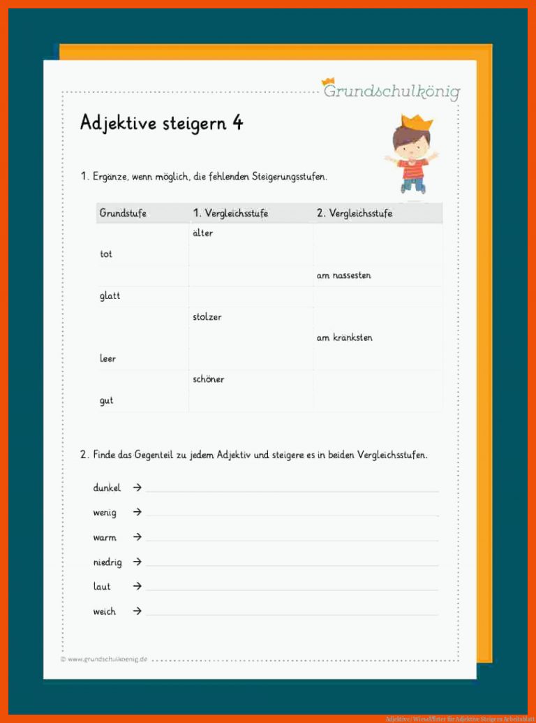 Adjektive/ WiewÃ¶rter für adjektive steigern arbeitsblatt