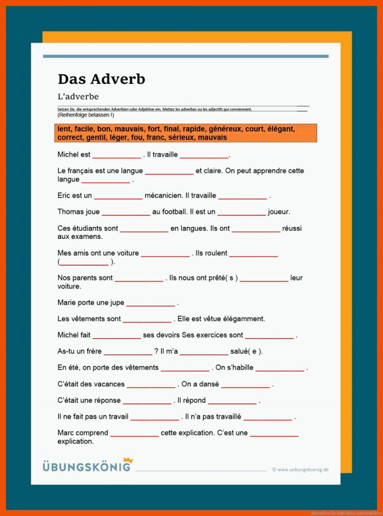 Adverbien für adverbien arbeitsblätter