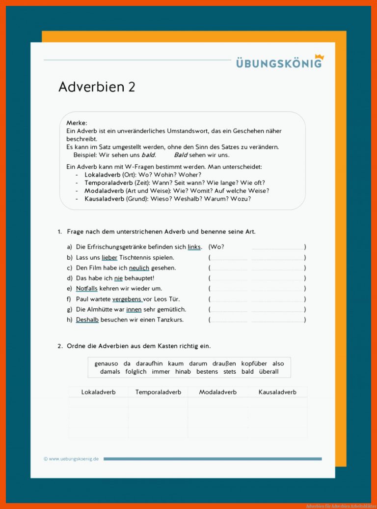 Adverbien für adverbien arbeitsblätter